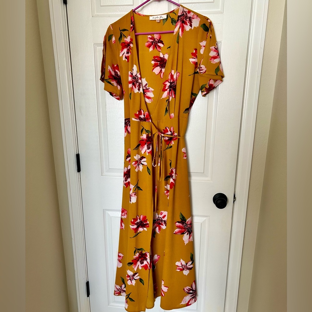 Magnolia Skye Yellow Floral Wrap Maxi Dress